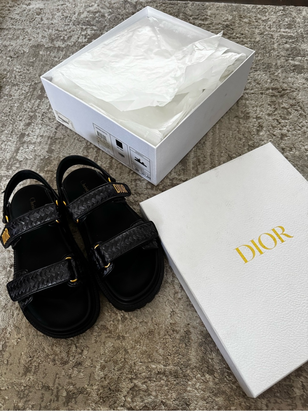 Dior Black Braided Leather Strap Sandals with Gold Accents